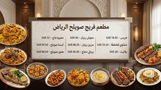 صورة توضيحية لأسعار مجموعة من أطباق منيو فريج صويلح الرياض.