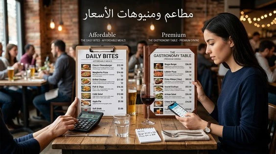 مطاعم ومنيوهات الأسعار ومقارنة بين قائمتي طعام مع اختلاف الأسعار