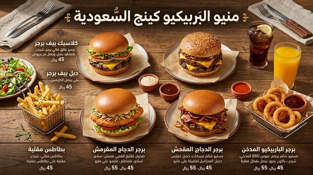 منيو البربيكيو كينج السعودية وأشهر أصناف البرجر والباربكيو