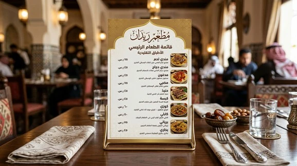 منيو مطعم ريدان يضم مجموعة متنوعة من الأطباق اليمنية والعربية مثل المندي والمدفون والمضبي والحنيذ والكبسة.