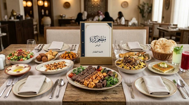 منيو مطعم كرزة وأطباق عربية ومشويات ومأكولات متنوعة