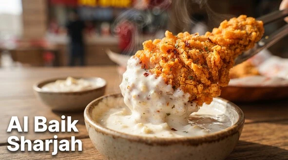 Famous Al Baik Sharjah spicy broasted chicken with signature garlic sauce