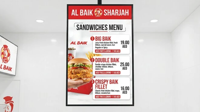 Al Baik Sharjah Big Baik, Double Baik and Crispy Baik sandwich prices