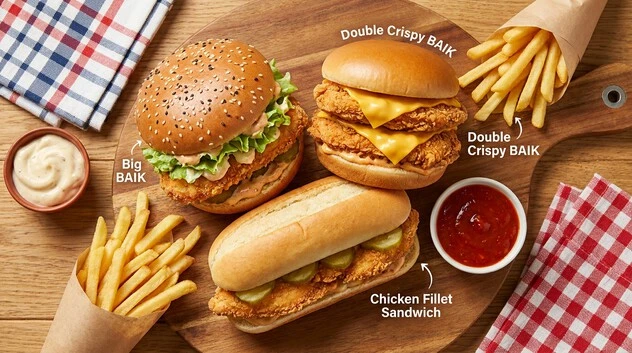 Crispy BAIK, Big BAIK, Double BAIK and other popular chicken sandwiches from Albaik Makkah menu.