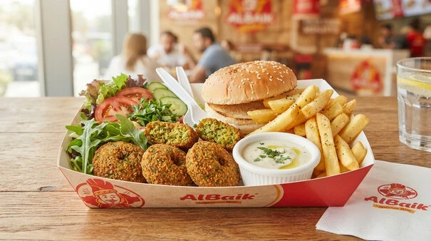 Vegetarian falafel options available at Albaik Dammam branches.