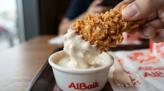 The legendary garlic sauce that makes Albaik Jeddah chicken special.