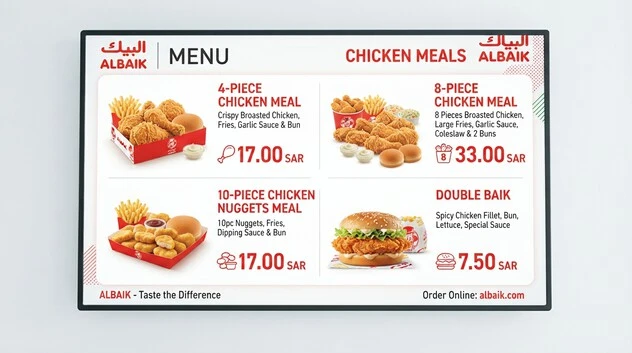 Latest Albaik Jeddah menu prices for chicken meals, nuggets and Double Baik sandwich.
