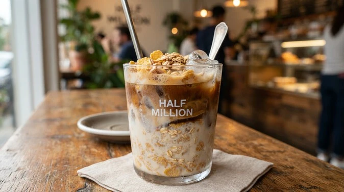 Popular Cereal Latte from Half Million café, the most ordered cold drink on the menu.