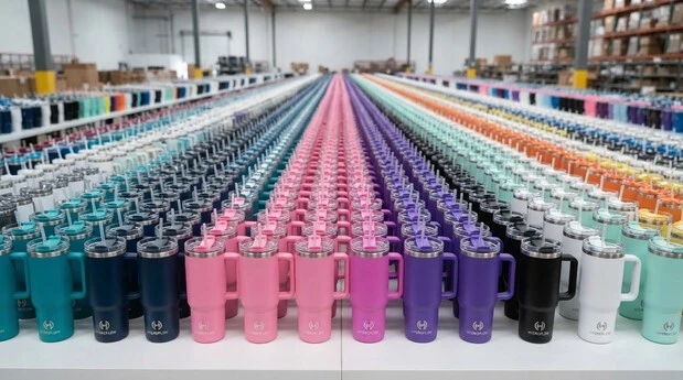Official Half Million thermal mugs including the popular pink and purple colors that went viral.
