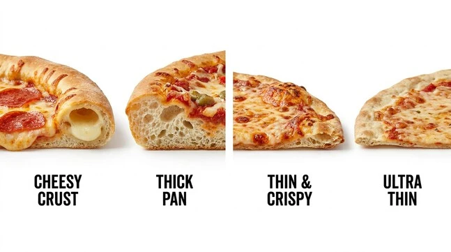 Different pizza sizes and crust options available on the Maestro Pizza menu.