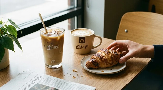 McCafé hot and cold drinks with a chocolate croissant from the McDonald’s Makkah menu.
