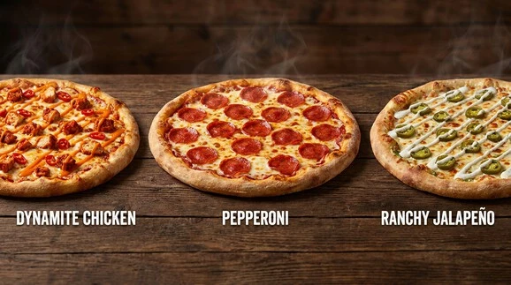 Close-up of top Original’s pizzas available on the Maestro Pizza menu.