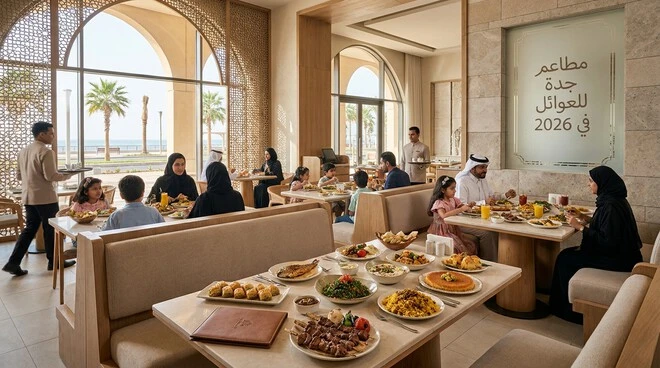 مطاعم جدة للعوائل في 2026 بتصميم عائلي مريح، متنوع مینو، وجلسات مناسبة للعائلات والأطفال.